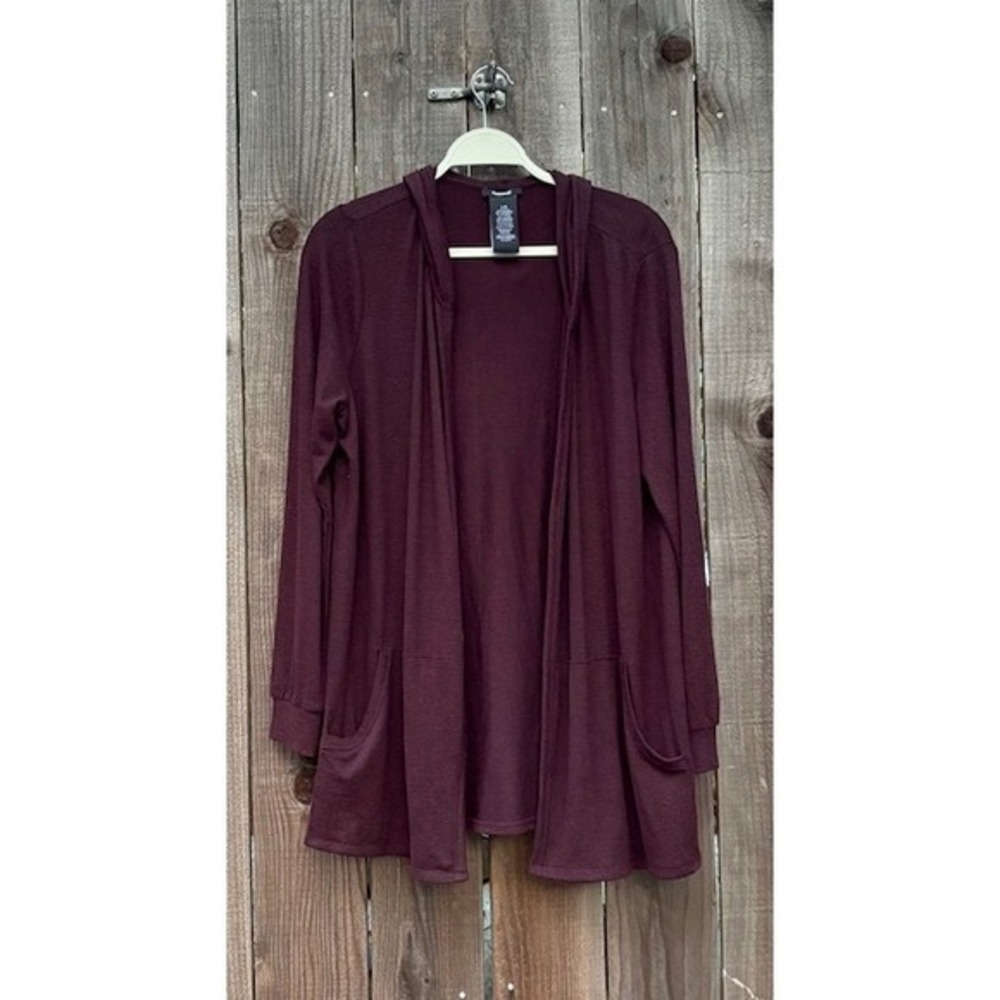Premise Womens Burgundy Hooded Open‎ Front Cardigan Sweater Casual Long Sleeve